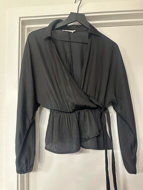 Lush Black Wrap Peplum Blouse